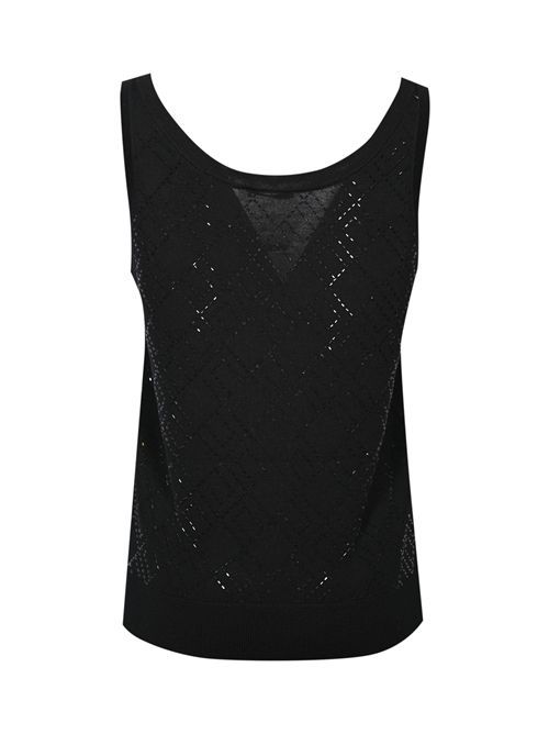Canotta in lana merino con cristalli Nero Elisabetta Franchi | TK59B56E2188